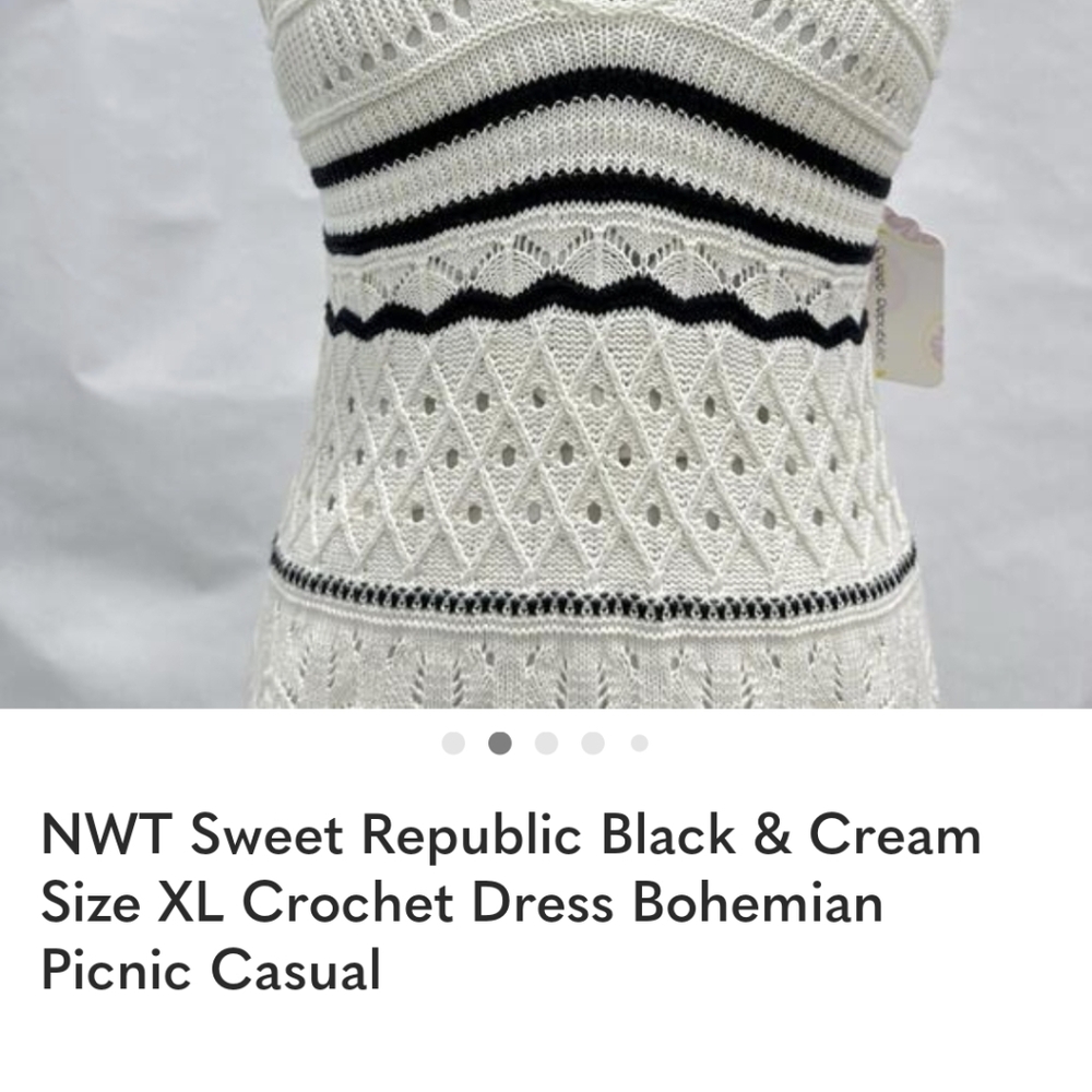 Elegant Cream And Black Crochet Dress - Picture 7 of 8
